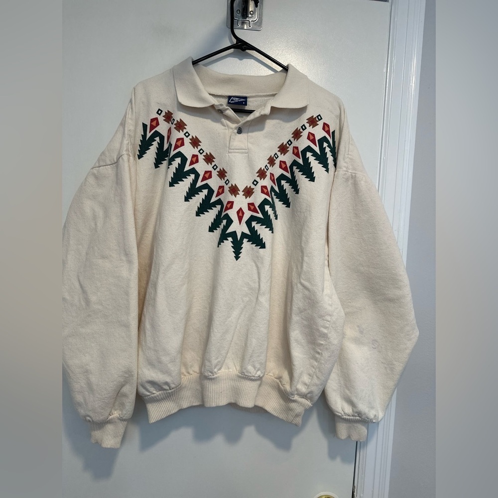 Vintage Wek The World Sz:L/XL Henley geometric Western Aztec Navajo Tree pattern